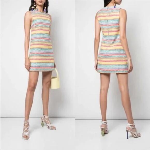 Alice + Olivia Coley Crew Neck Shift Dress Jacquard Stripe Pattern Sleeveless 6 - Picture 16 of 16